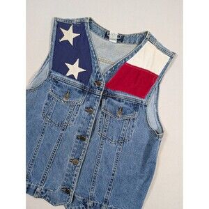 Vintage Best American Flag Denim Vest Patriotic USA Stars Size Large Jean